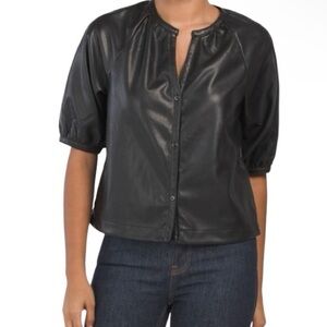 AVEC LES FILLES Black Vegan Leather Jacket Button-Up Whimsygoth Grunge Y2K